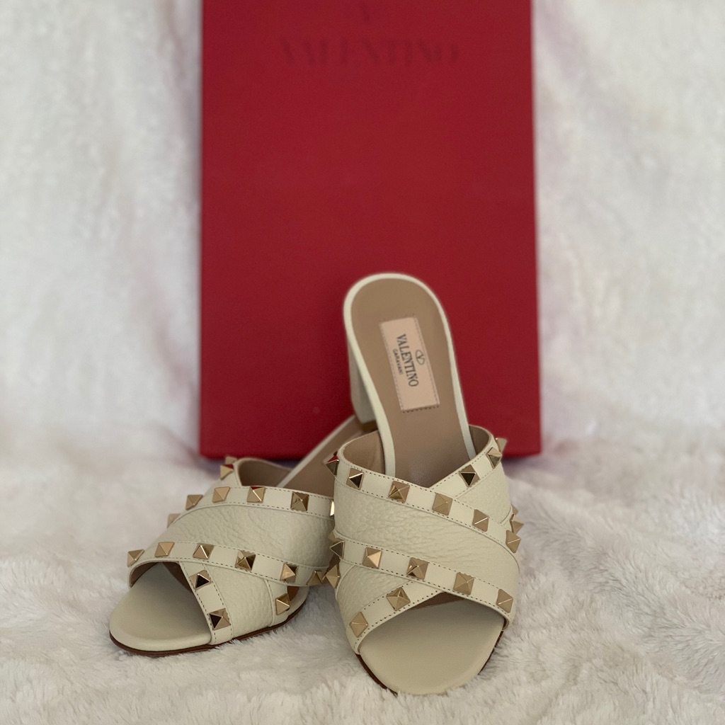 Authentic Valentino Garavani Rockstud Block Heel Slide Sandals